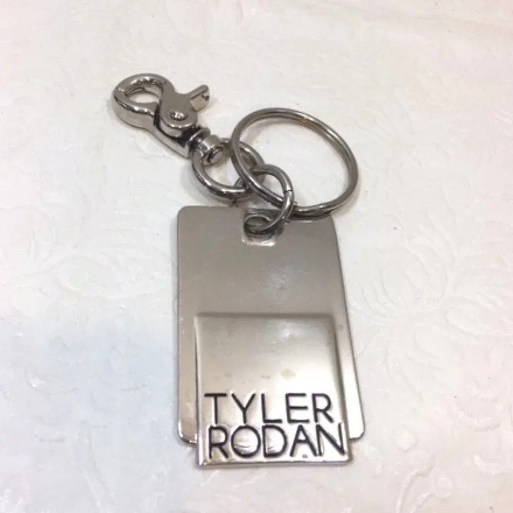 Tyler Rodan Logo Silver Toned Keychain Purse Charm 2.5